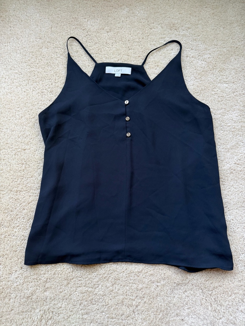 Loft Black Tank Top Halter Blouse w/ Gold Buttons - Size S - EUC - Fully Lined